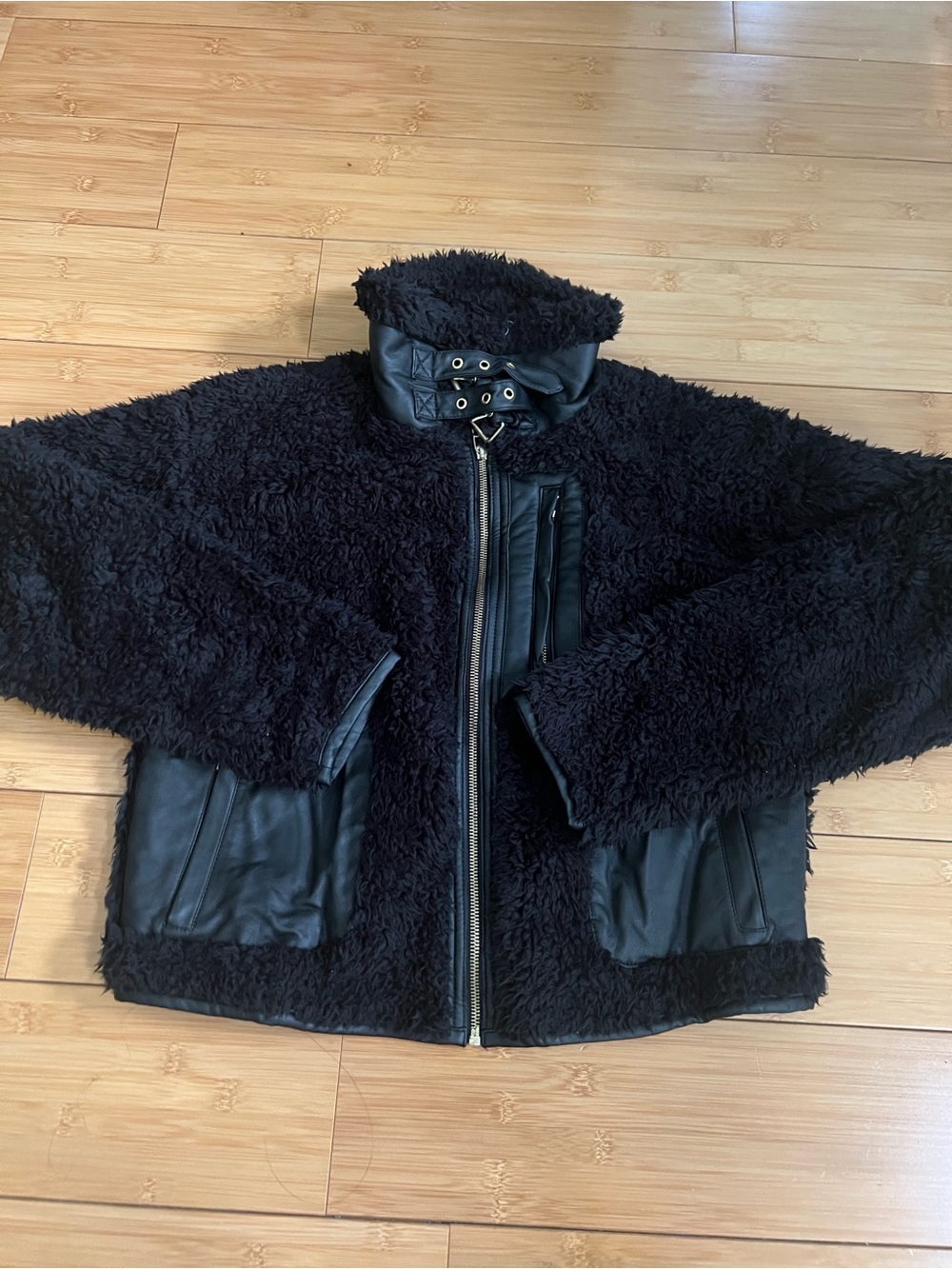 Rachel Rachel Roy Black Sherpa Faux Leather Moto Aviator Jacket Women's Size S